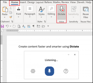 Microsoft Office Dictate Toolbar image